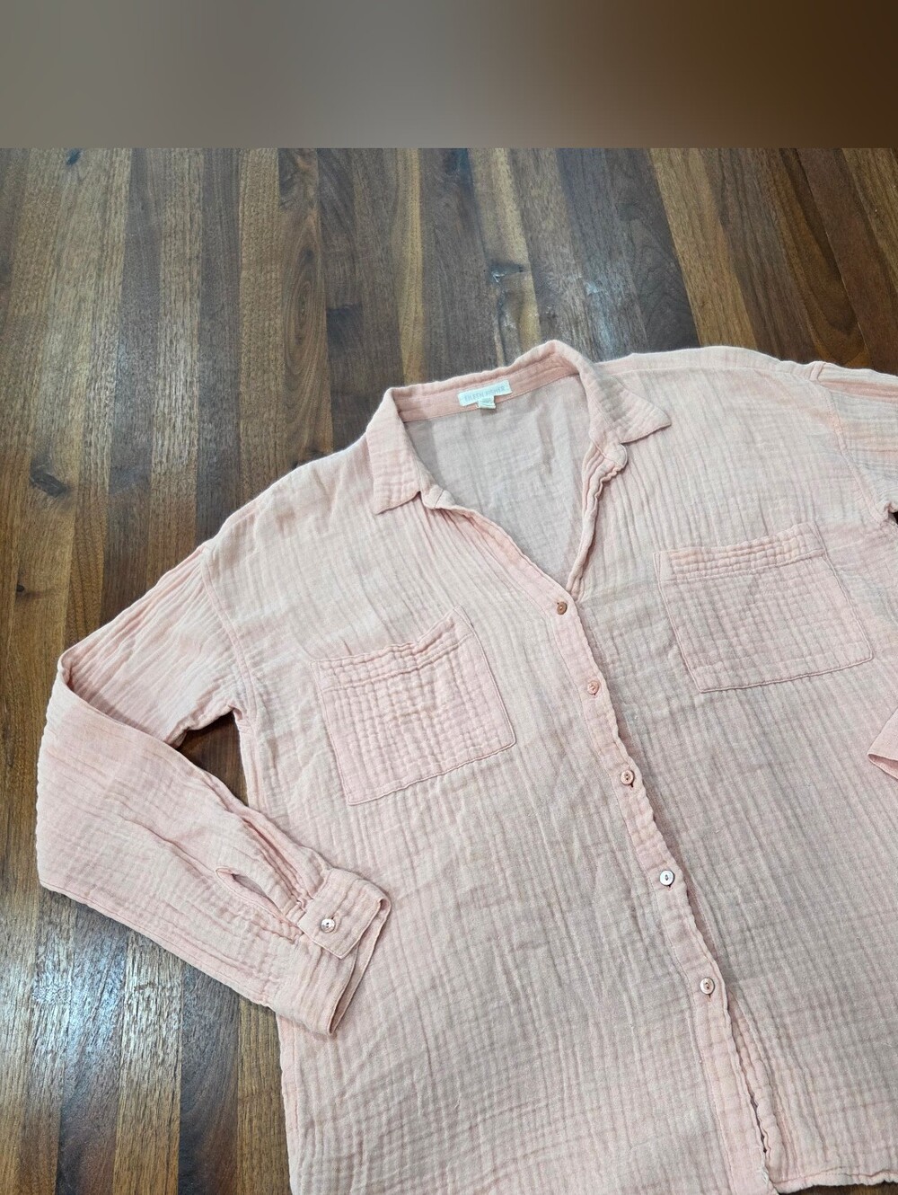 Eileen Fisher Light Peach/Pink Gauzey  Button-Up Shirt Cover Up Size Small